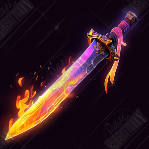 Sword with the tip of the blade on fire