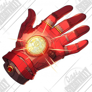 Red glove with yellow glowing symbol on it