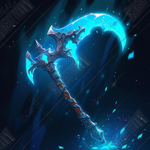 Scythe with blade made of glowing blue energy