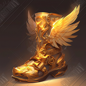 Highly designed golden boot with wings