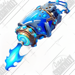 Blue Bionic arm as flame thrower with gems