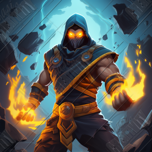 Ninja warrior with hands of fire