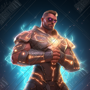 Blond male character with futuristic suit