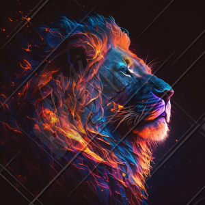 Lion fading in slight fire and neons