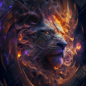 Lion face merged with a space nebulae